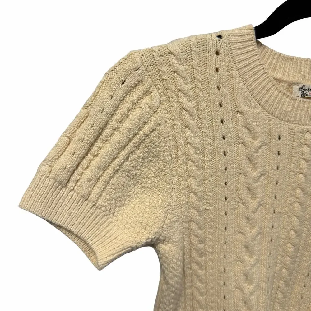 Intimately Free People Short + Sweet Crop Cable Knit Sweater in Eggnog Medium
